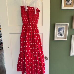 En Saison Red Sundress with White Tag Detail